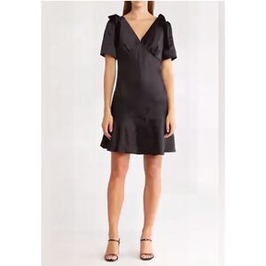 19 Cooper Black Satin V-Neck Velvet Bow Mini Party Dress Medium NWOT